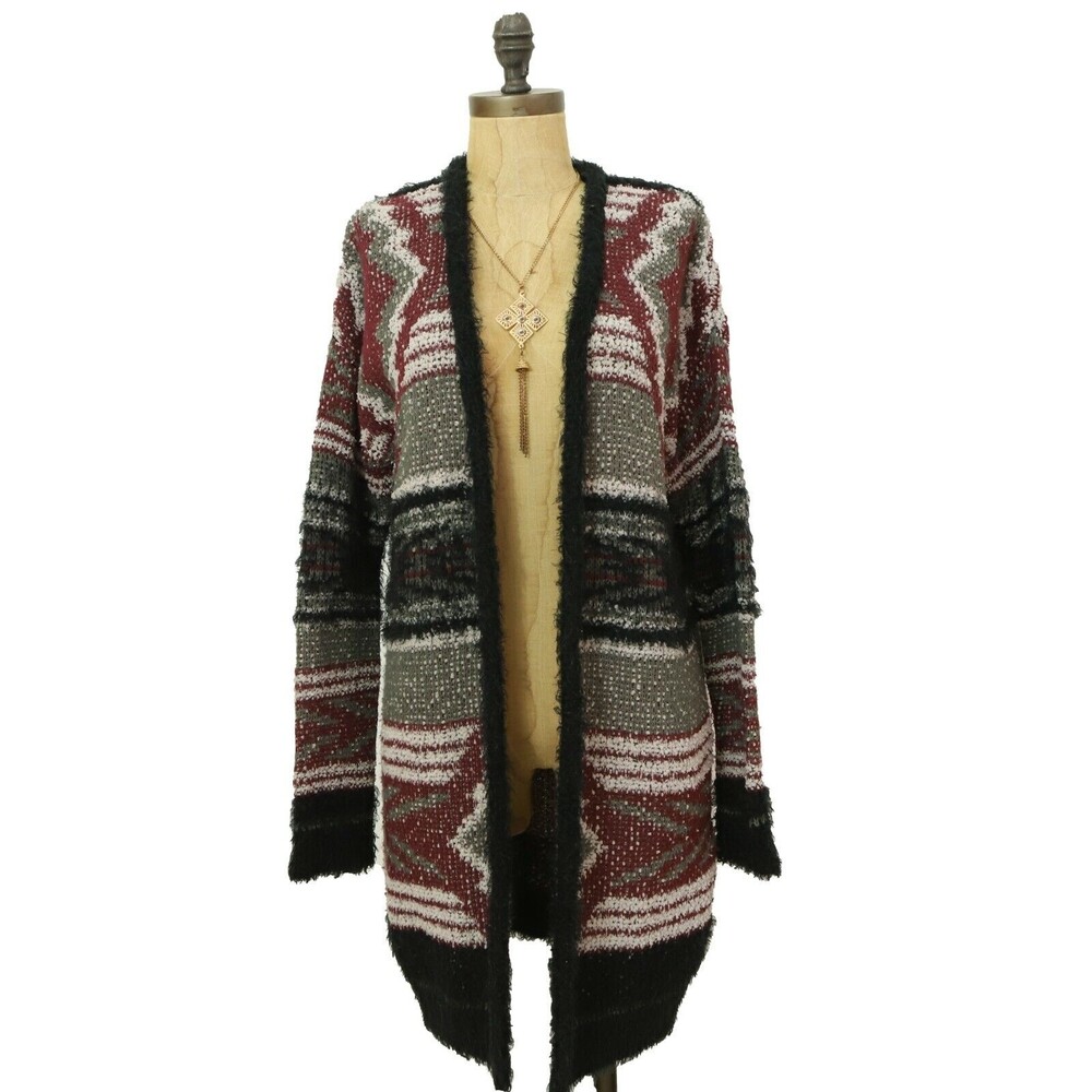 Ecote Urban Outfitters Open Cardigan Sweater Top Size XS Black Burgundy EUC B41